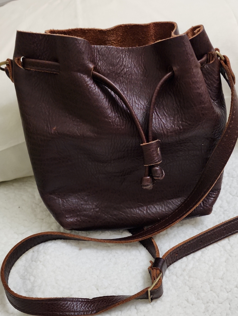 Portland Leather Goods Small Bucket Bag Brown Full Grain Leather Crossbody